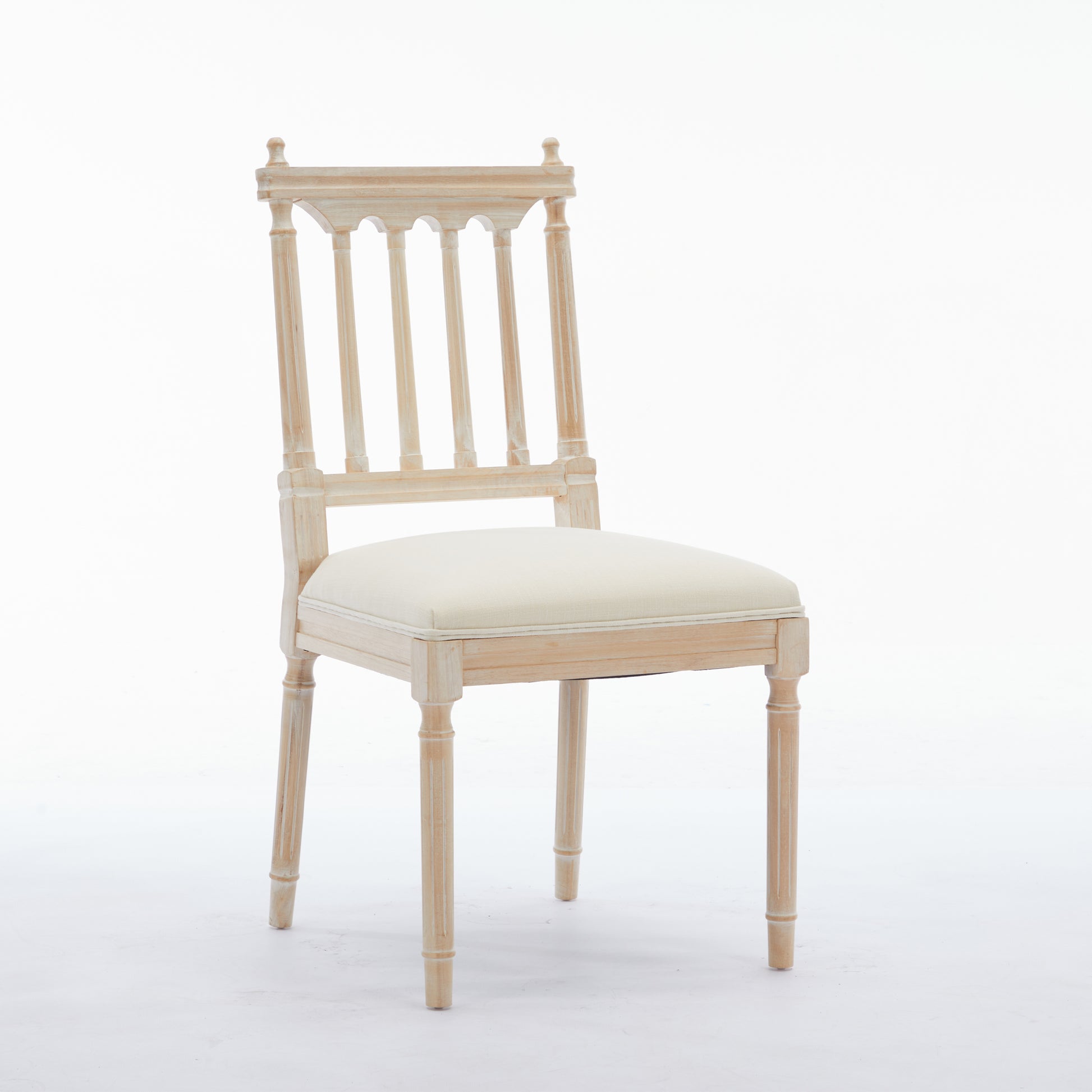 Antique Dining Chairs Linen Fabric Upholstered Wooden Chairs Set Of 2 Cream Fabric