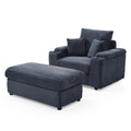 Oversized Accent Chair With Ottoman, Single Sofa Chair With Large Seat And Extra Wide Armrests, Modern Comfy Armchair Reading Chairs For Bedroom Living Room, Grey Dark Grey Wood Primary Living Space