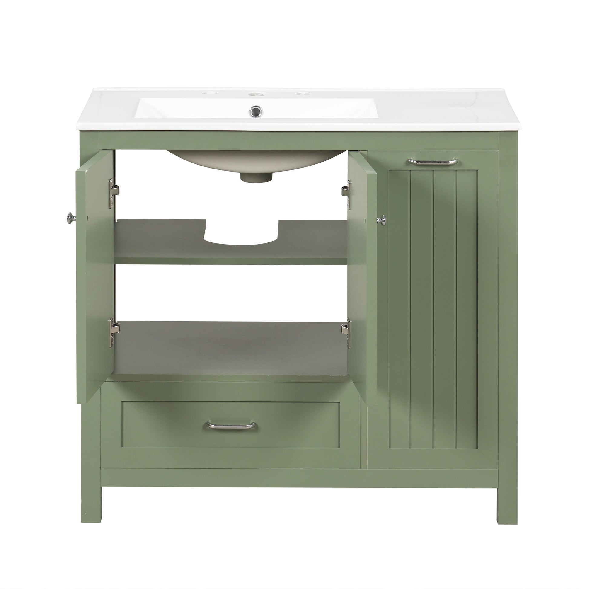 36" Bathroom Vanity With Sink, One Cabinet With Two Doors And One Big Drawer And One Flip Drawer, Solid Wood And Mdf Board, Green Green Solid Wood Mdf