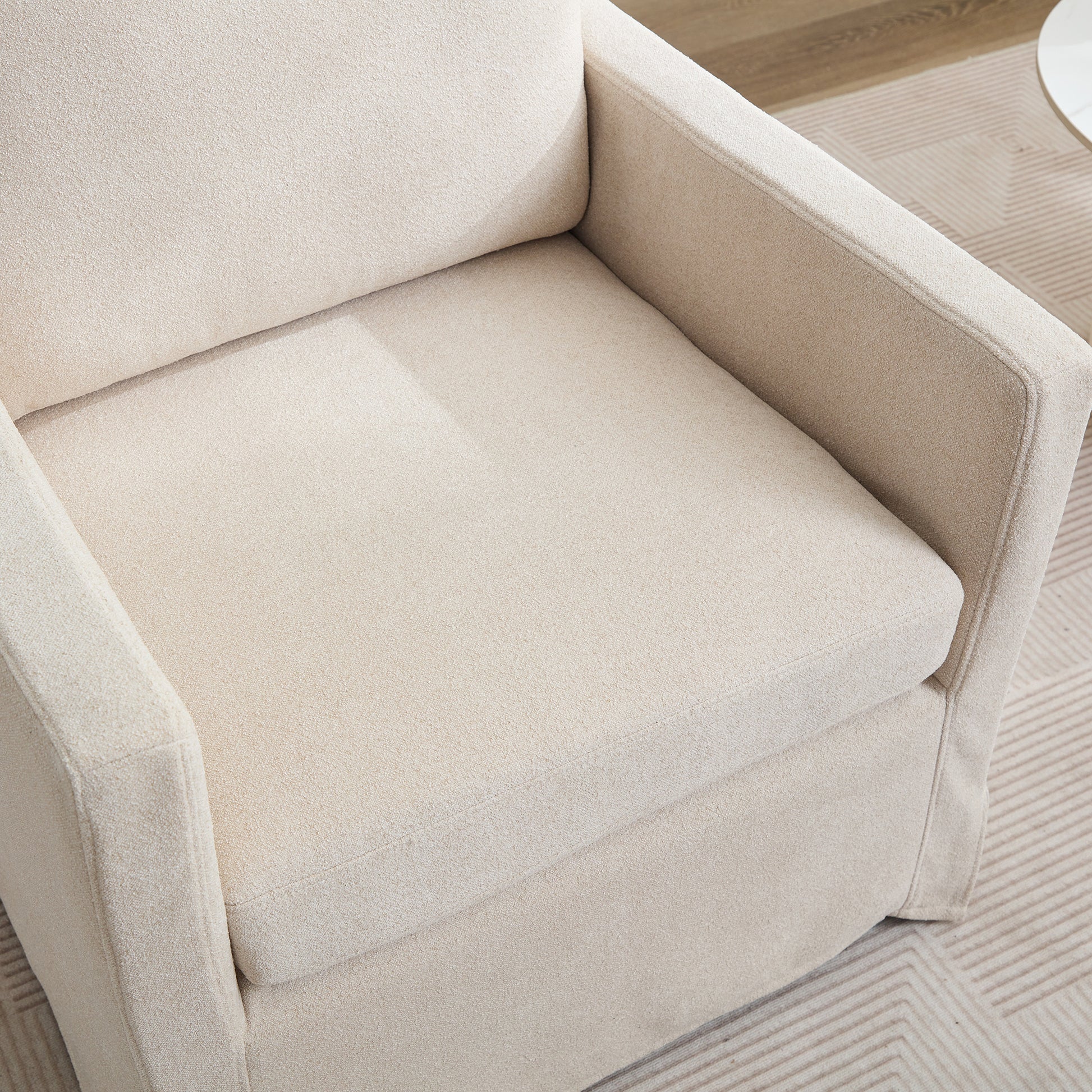29.92'' Swivel Accent Chair, Upholstered Skirted Swivel Chair With Removable Back Cushion, 360 Degree Comfy Armchair For Living Room, Nursery, Lounge,Office,Beige Chenille Beige Chenille