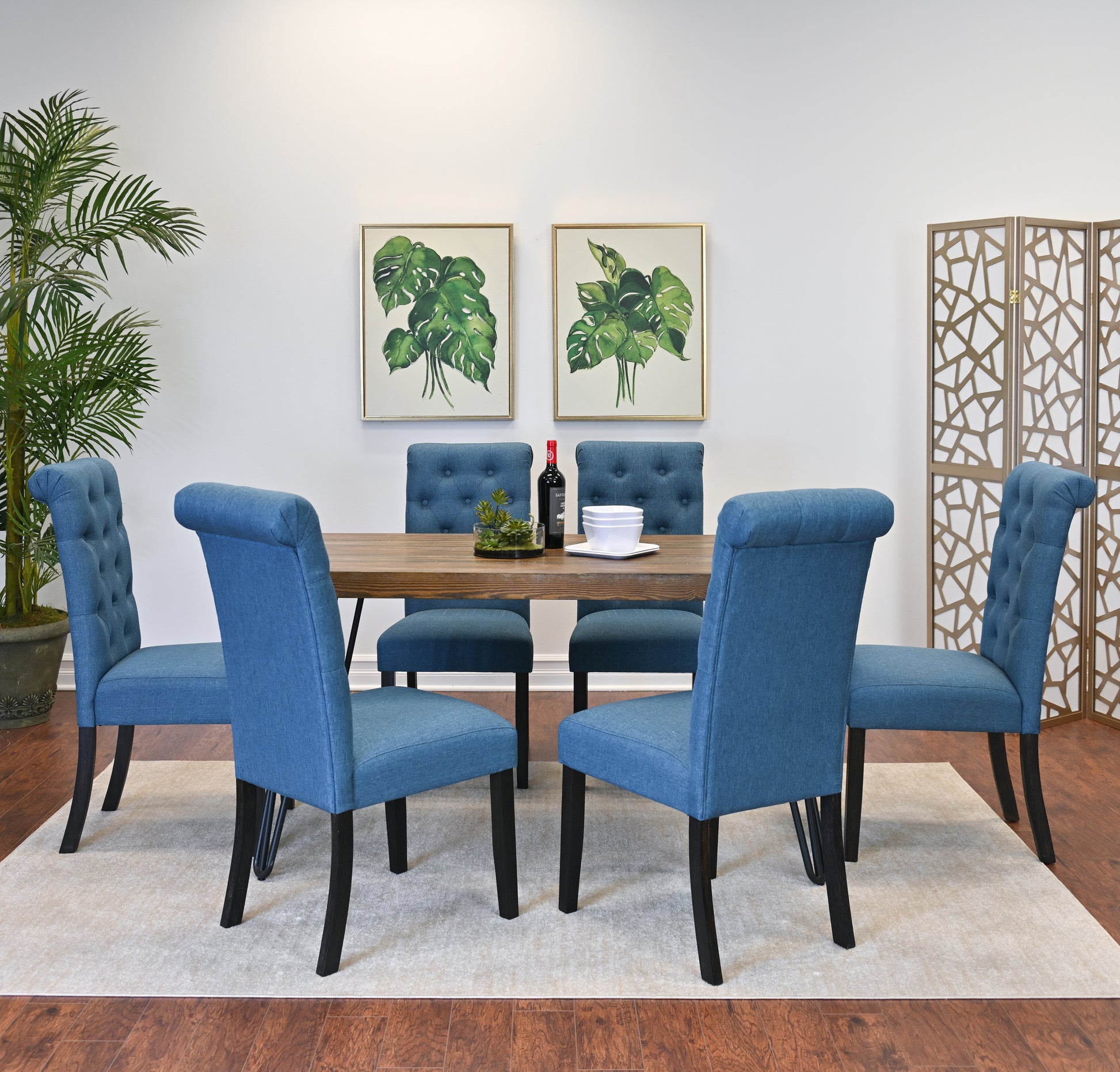 Ashford 7 Piece Dining Set, Hairpin Dining Table With 6 Chairs, 4 Color Options Brown Metal Dining Room Fixed Table Rubberwood Rectangular Dining Table With Chair Wood Wood Brown Seats 6 Rectangular 4 Leg Mdf Metal