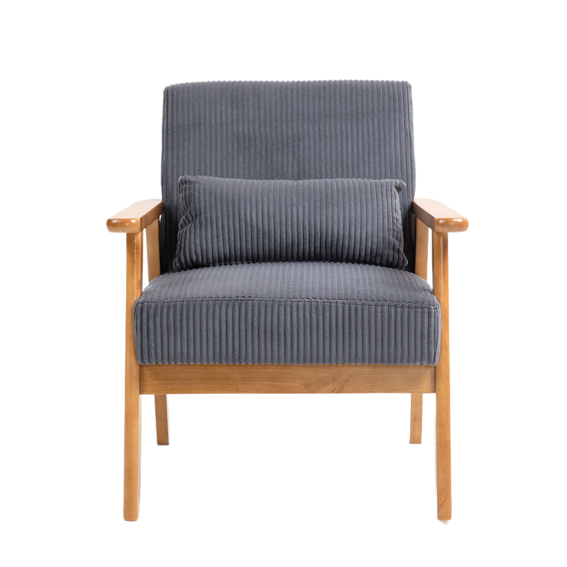 Leisure Chair With Solid Wood Armrest And Feet, Leisure Chair, Wood Frame, Velvet, L, Solid Rubber Wood Legs, Mid Century Modern Accent Chair, For Living Room Bedroom Studio Chair Dark Gray Corduroy