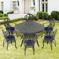 Cushions In Random Colors 7 Piece Set Of Cast Aluminum Patio Furniture With Cushions Yes Dining Set Black Seats 6 Rust Resistant Frame Water Resistant Cushion Garden & Outdoor Complete Patio Sets Aluminium