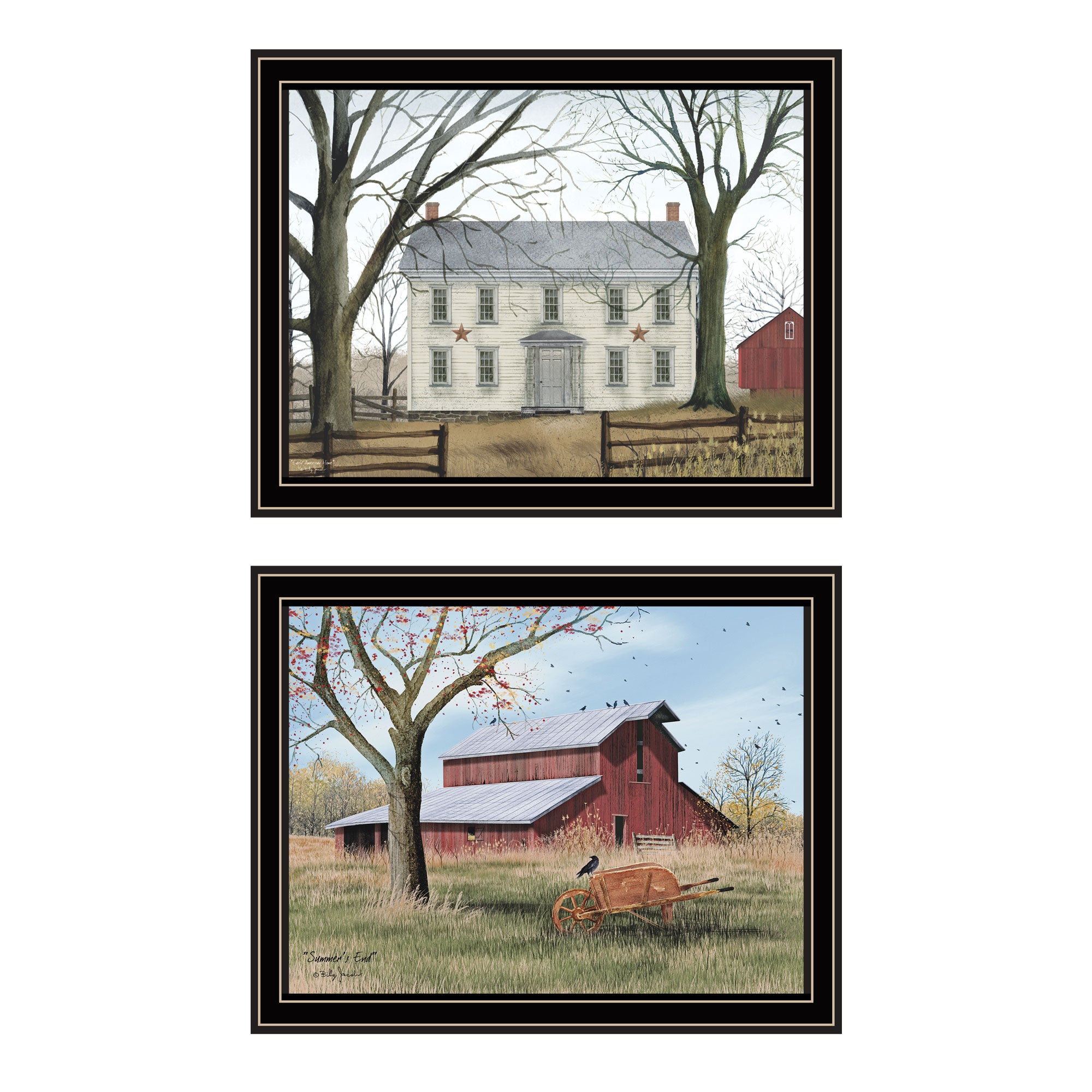 2 Piece Vignette Early American Homestead Black Framed Wall Art For Living Room, Bedroom Wall Art Print For Home Decor By Billy Jacobs Multicolor Wood Paper