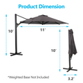 11 Ft Cantilever Patio Umbrella, Round Outdoor Offset Umbrella With 360 Rotation & Tilt Adjustment Without Base Grey Grey Fabric