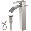 Brushed Nickel Waterfall Single Handle Low Arc Bathroom Faucet With Drain Brushed Nickel Brass