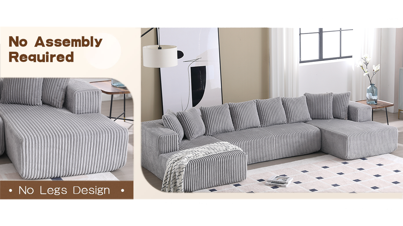 Arrived 131'' Modular Sectional Couch, U Shaped Sofachaise Lounge, Striped Fabric,Upholstered 4 Seater Couch For Living Room, Bedroom, Free Combination Sofa Corduroy , Gray Gray Polyester Primary