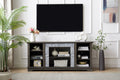 Mantel Stone Tv Media Stand With With Faux Stacked Stone Surround, Modern Entertainment Console With Open Storage Space,Grey, 58.31