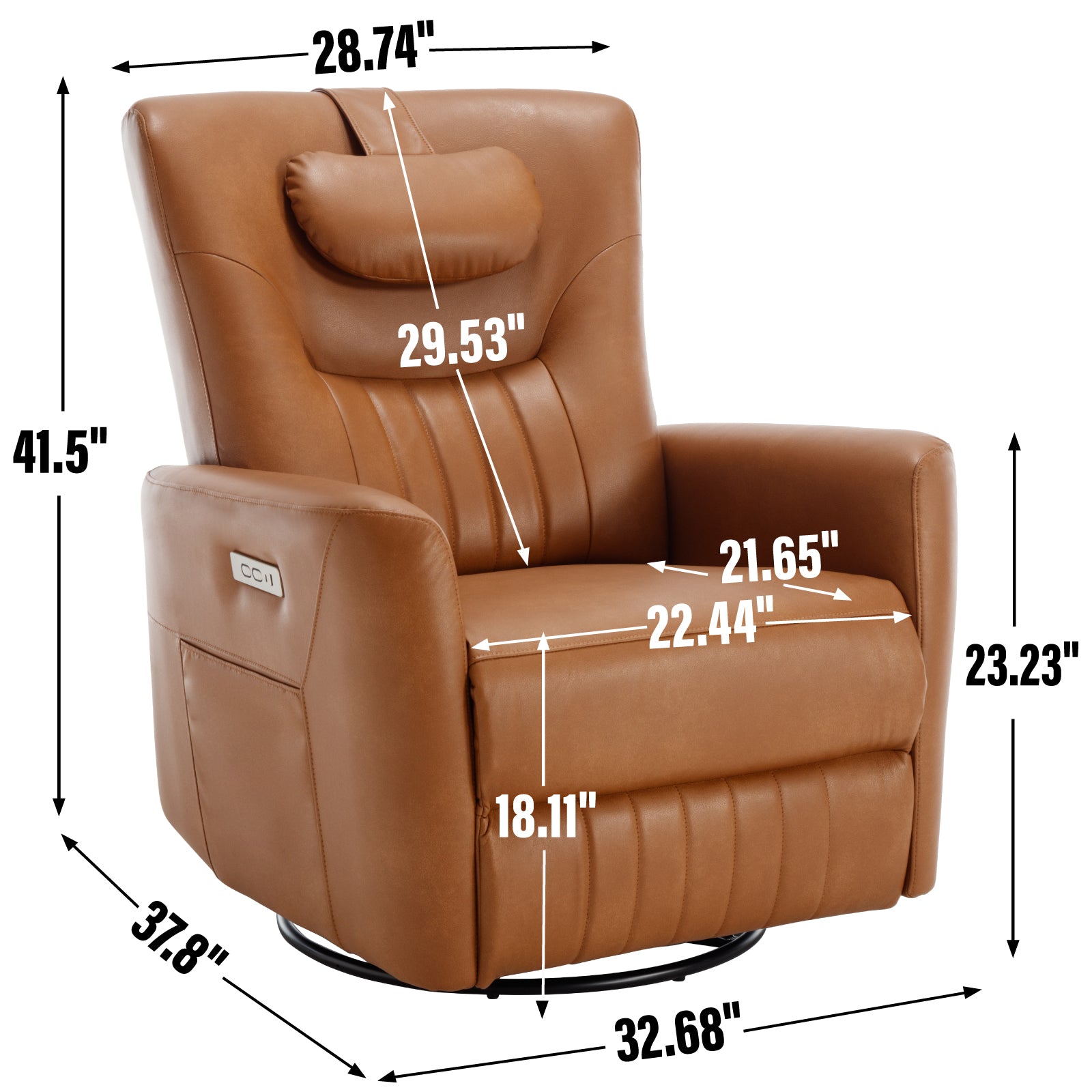 Yellow Brown Leatheraire Swivel And Rocker Power Recliner Chair With Lumbar And Neck Support Pillow, Heavy Duty Motion Mechanism With Usb And Type C Yellow Brown Faux Leather Power Push Button Metal Primary Living Space Medium Firm Tight Back Heavy Duty