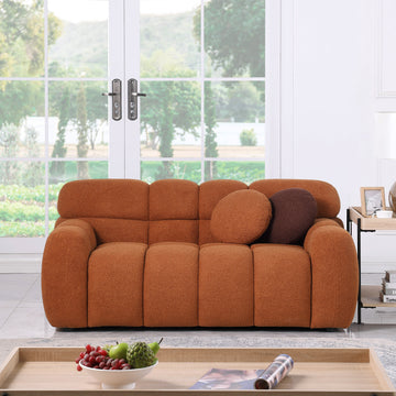 64.98 Length ,35.83" Deepth ,Human Body Structure For Usa People, Marshmallow Sofa,Boucle Sofa ,2 Seater, Light Brown Boucle Light Brown Light Brown Wood Primary Living Space Medium Soft Split Back