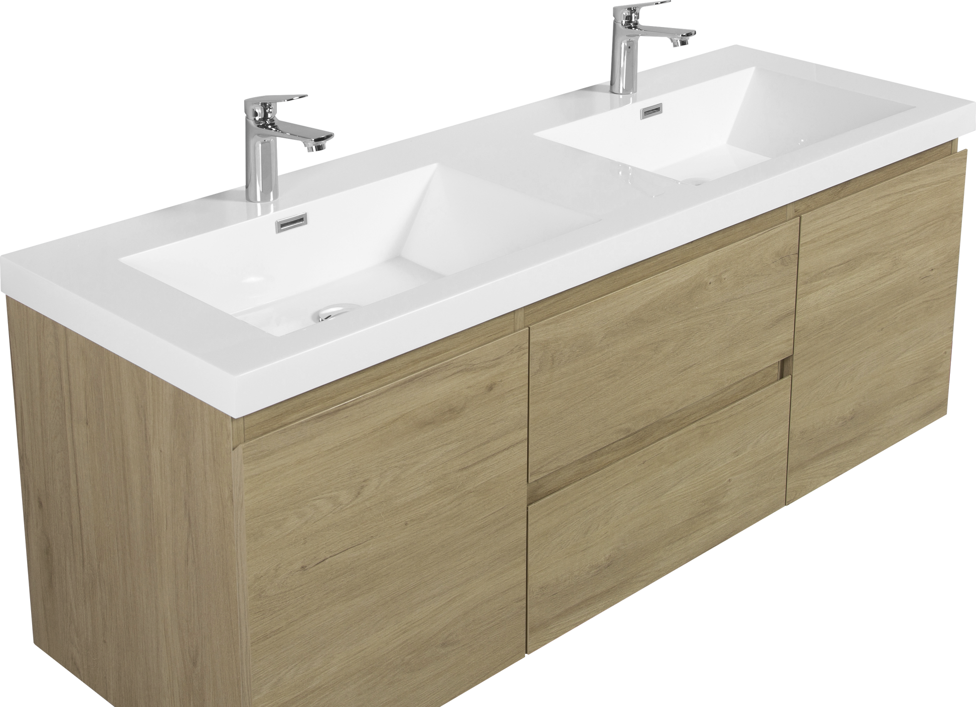 60" Floating Bathroom Vanity With Sink, Modern Wall Mounted Bathroom Storage Vanity Cabinet With Double Resin Top Basins And Soft Close Drawers, Natural Oak 24V11 60Dno Oak Wood