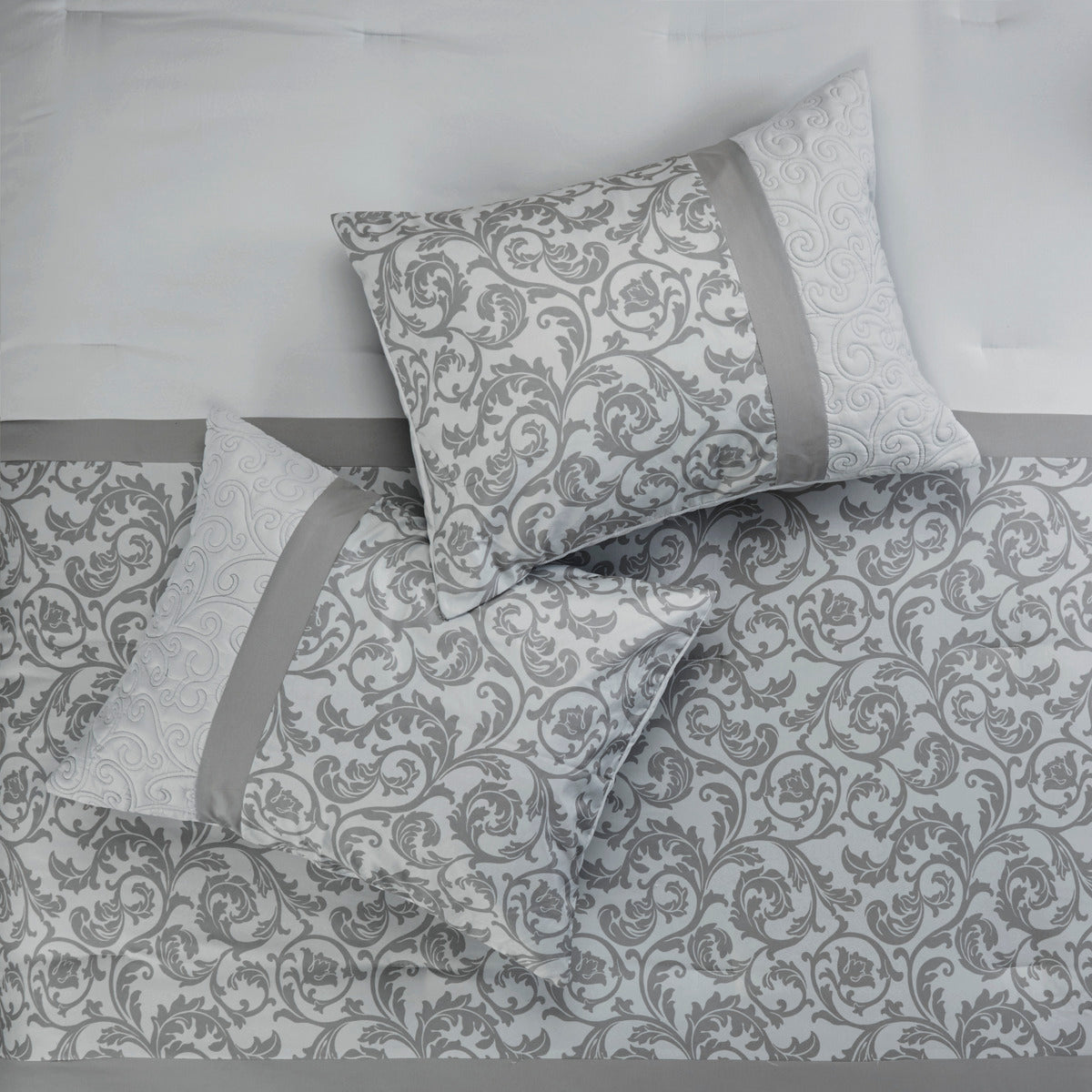 Embroidered 8 Piece Comforter Set Grey Queen Queen Grey Polyester
