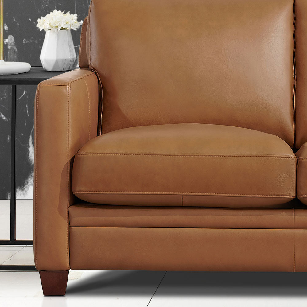 Naples Leather Loveseat Cognac Down Filling Genuine Leather
