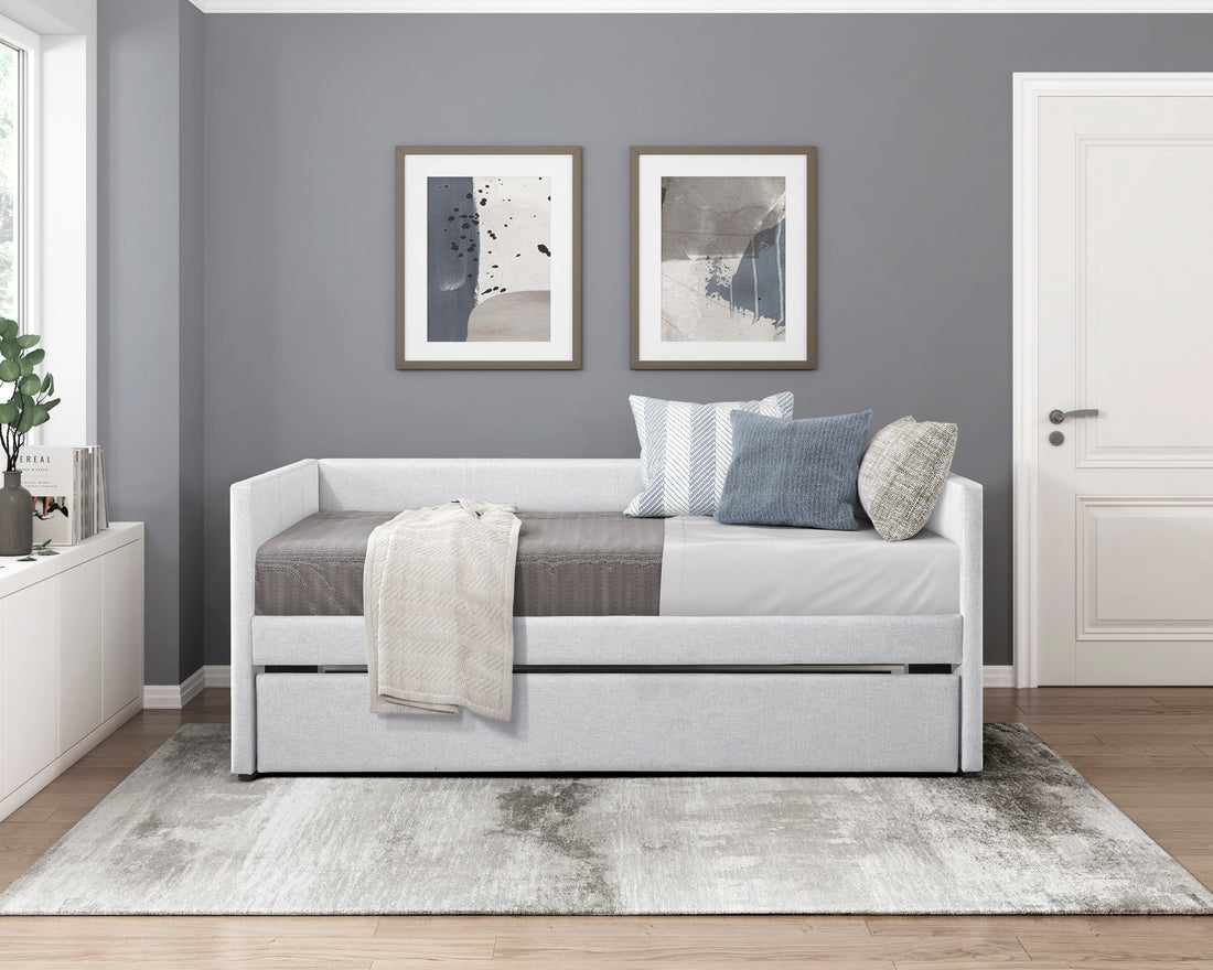 1Pc Daybed With Trundle Gray Fabric Upholstery Wooden Frame Modern Home Furniture Box Spring Not Required Gray Wood Primary Living Space Modern,Transitional Polyester Engineered Wood,Wood