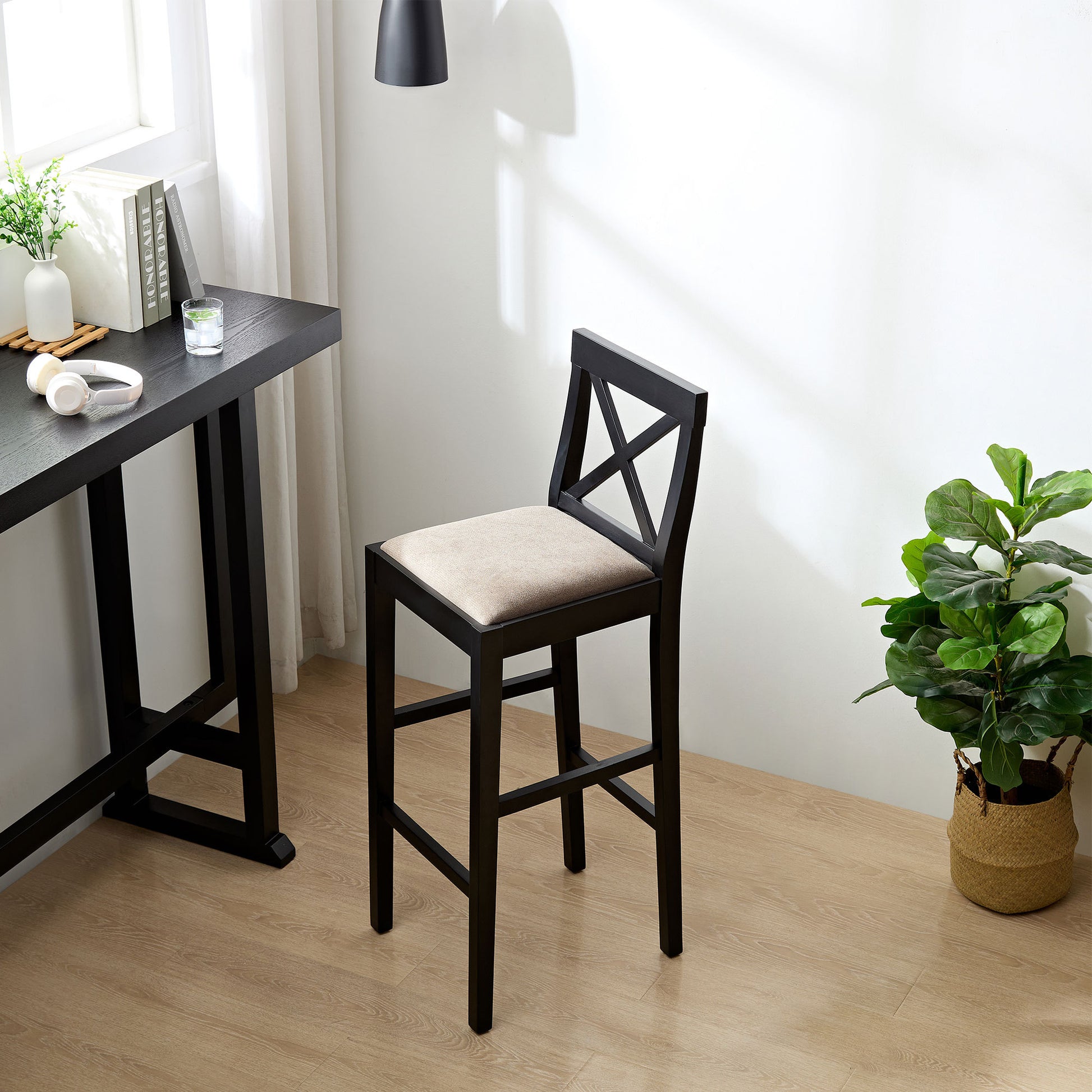 Bar Table,Bar Chair, Extra Long Entryway Table For Entryway, Hallway, Living Room, Foyer, Corridor, Rectangular Wood High Top Kitchen Dining Table, Black Matt Black Solid Wood Mdf