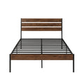 Full Size Bed Frame With Wood Headboard, Metal Frame With Strong Slats, Noise Free,No Box Spring Needed Brown. Full Brown Metal & Wood