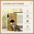 Pawhut Elevated Cat Bed With Three Hideaways & Four Soft Plush Cushions, Cat Tower With Hand Woven Materials, Multi Layer Raised Kitten Bed Caves Brown Steel