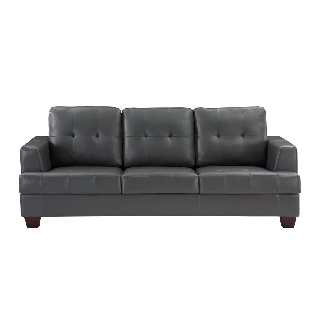 Living Room Gray Modern Comfort Sofa 1Pc Premium Faux Leather Upholstery Tufted Detail Solid Wood Frame Furniture Gray Faux Leather Wood Primary Living Space Modern Faux Leather 3 Seat