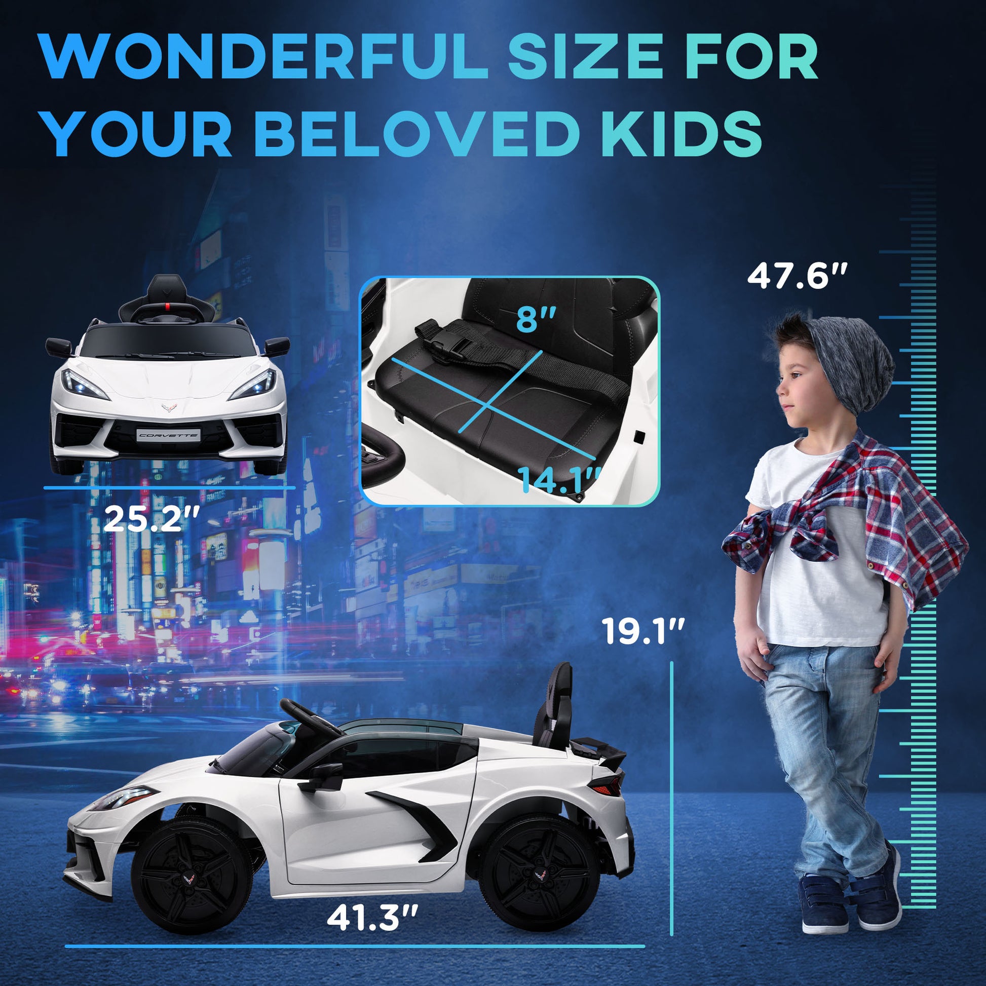 Qaba Electric Car For Kids, 12V Chevrolet Corvette Licensed Kids Car With Parental Remote Control, Suspension System, Music, Horn, Headlight, Slow Start, Kids Electric Car For 3 6 Years, White White Plastic