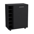 Wick Bar Cart With Integrated Wine Storage, Spacious Cabinet And Smooth Rollers Black Dining Room Modern Particle Board Open Storage Engineered Wood