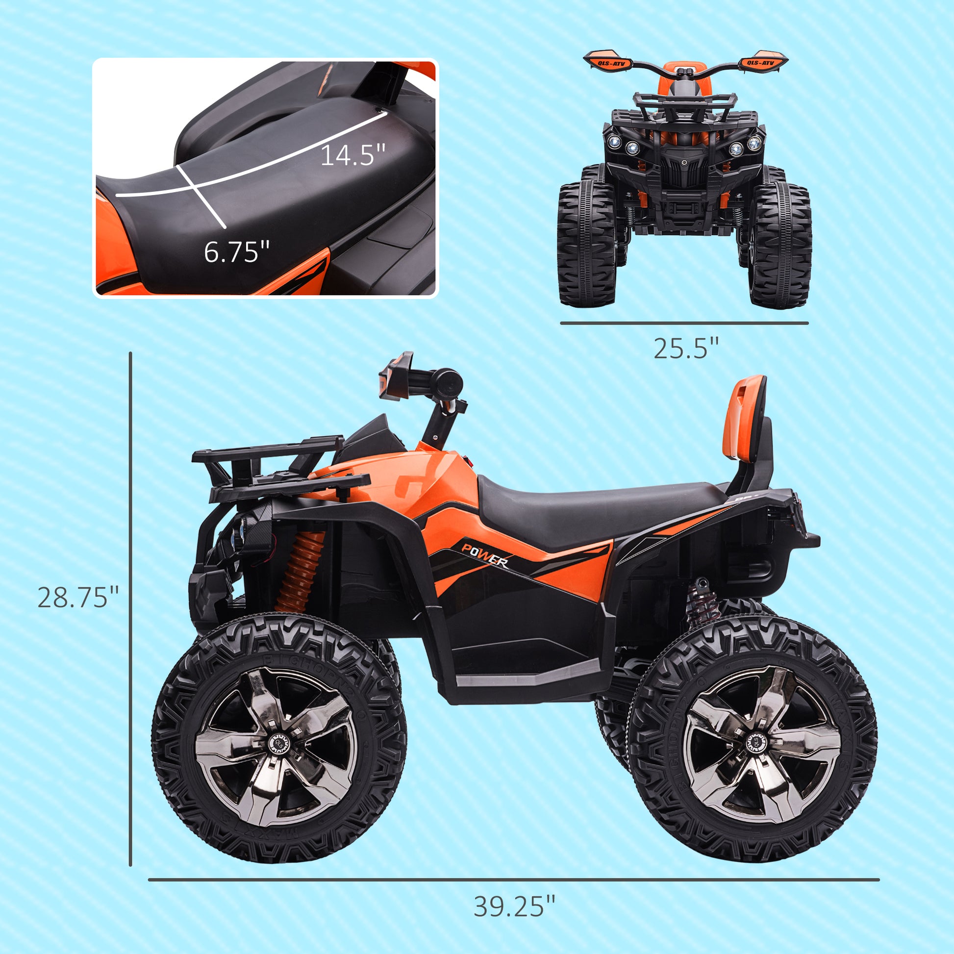 Aosom 12V Kids Ride On Four Wheeler Atv Toy Car With Music, Realistic Headlights, Wide Wheels, Rechargeable Battery Powered, For Boys And Girls, Orange Orange Plastic