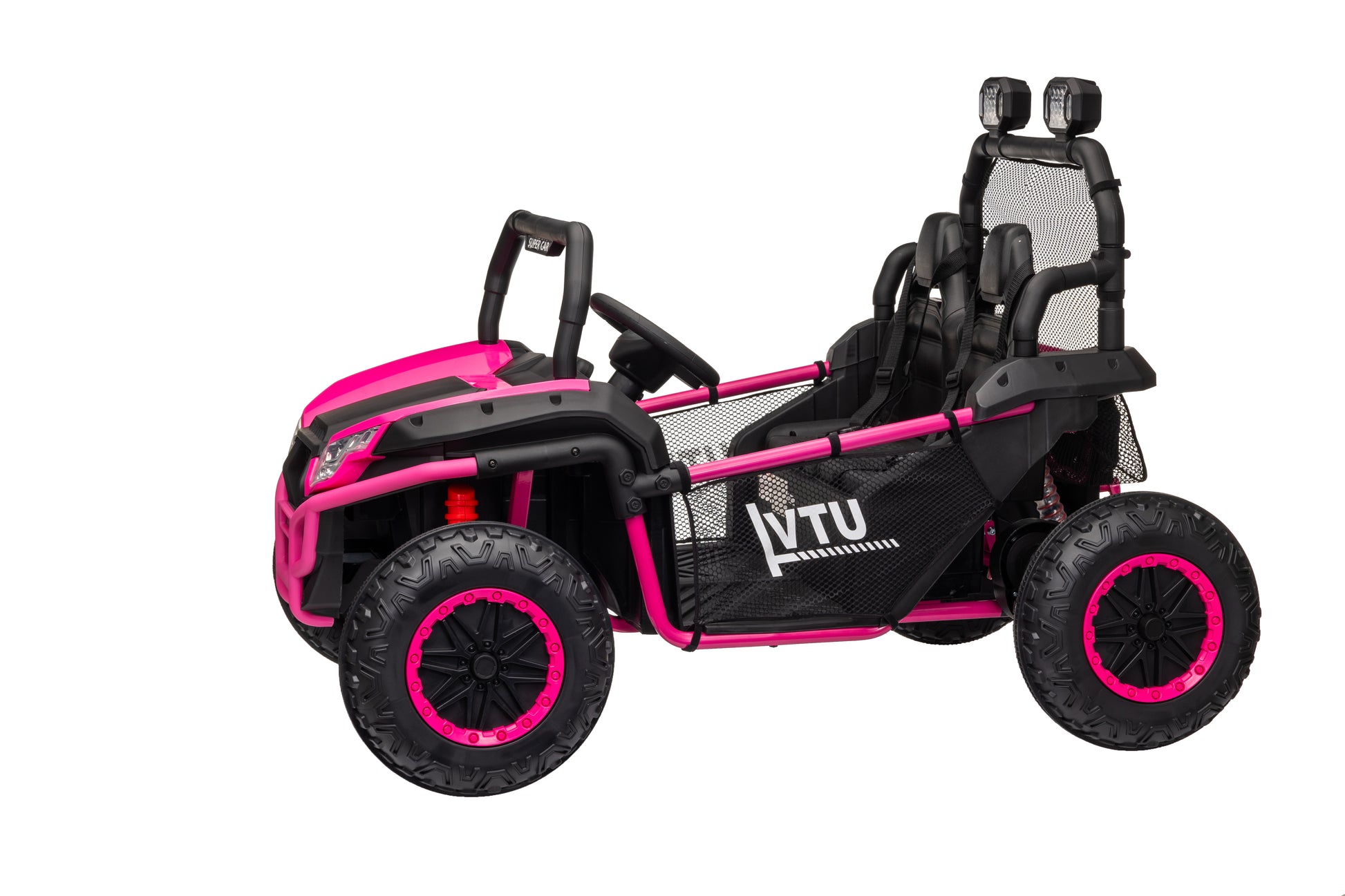 24 Volt Ride On Toys With Remote, Metal Frame Electric Powered Off Road Utv With 2 Xl Seater, 4X200W 5Mph Max, 4Wd 2Wd Switchable, 3 Speeds, Bluetooth, Storage, Pink Rose 150 199 Lbs Abs Pc Abs