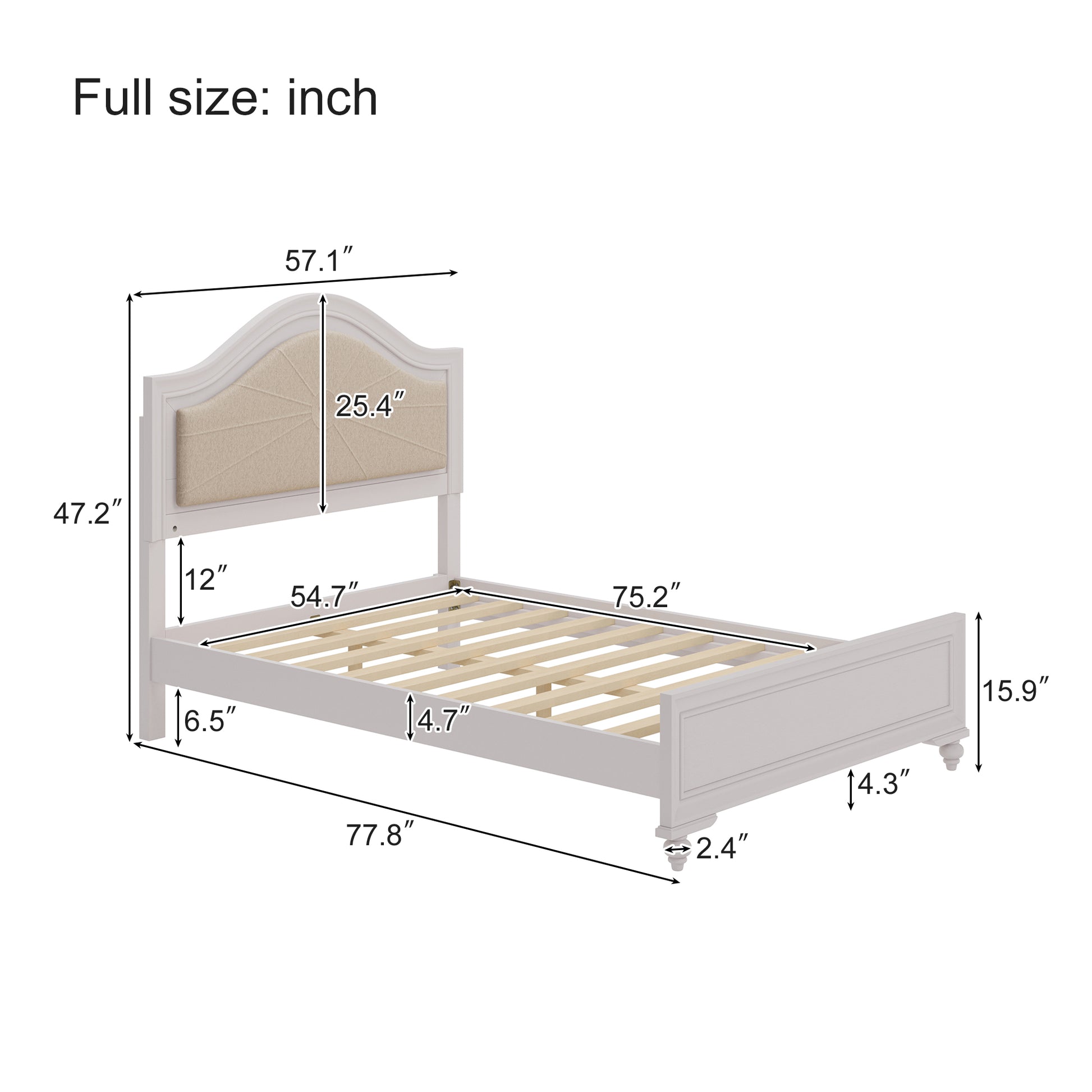 Modern Full Size Wood Bed With Hidden Led Light Upholstered Curved Headboard, No Box Spring Needed, Cream Grey Full Cream Grey Upholstered,Wood