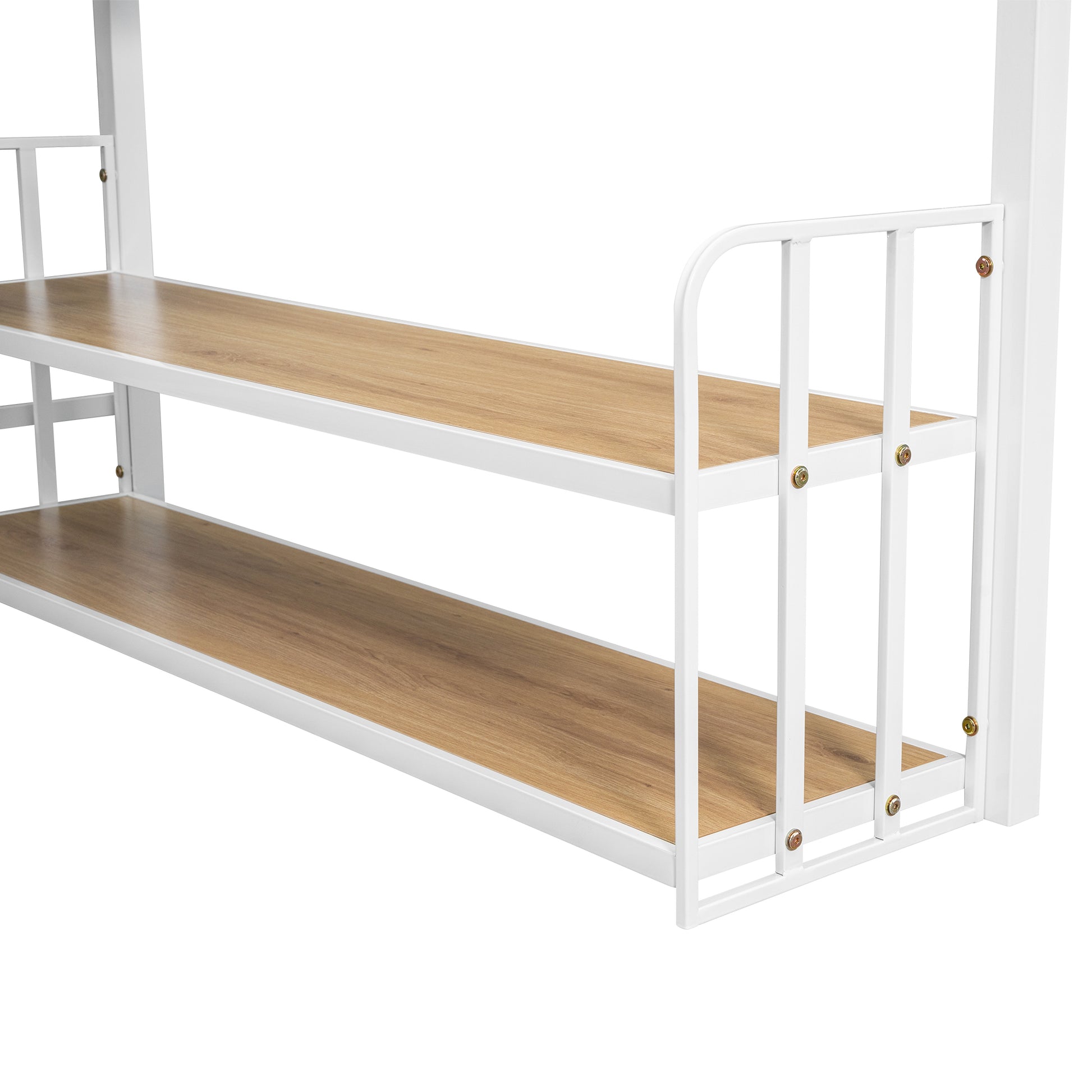 Full Size Metal Loft Bed With Desk, Storage Shelves And Charging Station, White Box Spring Not Required Full White Metal Mdf Metal