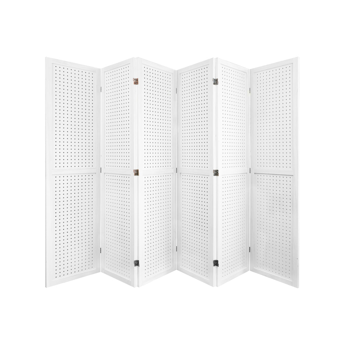 6 Panel Room Divider, 5.6Ft Pegboard Display Wooden Room Divider Folding Privacy Screen Room Divider Freestanding Peg Board Display For Trade Show Craft Show Home Wall Organizer,Elegant White White Modern Wood