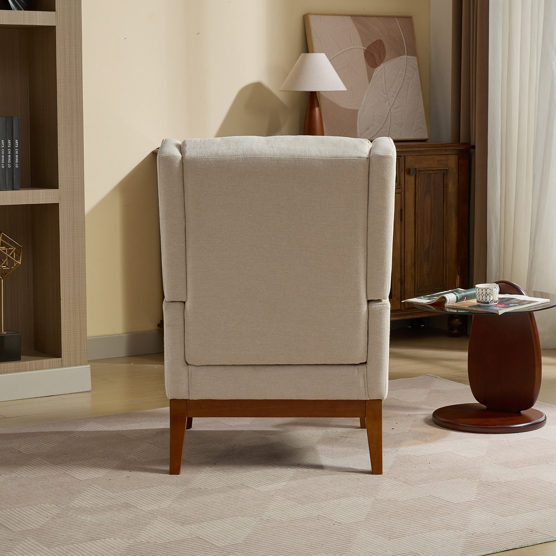 26.18" Wide Modern Accent Chair,Polyester Blend High Back Reading Chair ,Upholstered Armchair Club Chair,Single Sofa With Wood Legs For Living Room,Bedroom,Reading Room,Office,Beige Beige Foam