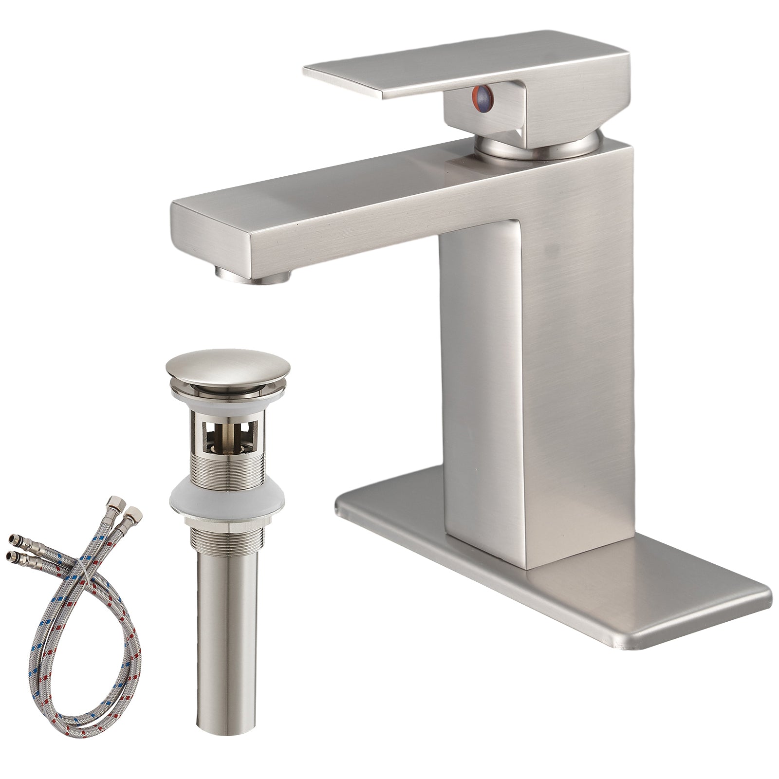 Brushed Nickel Low Arc Single Handle Bathroom Sink Faucet With Drain Brushed Nickel Brass