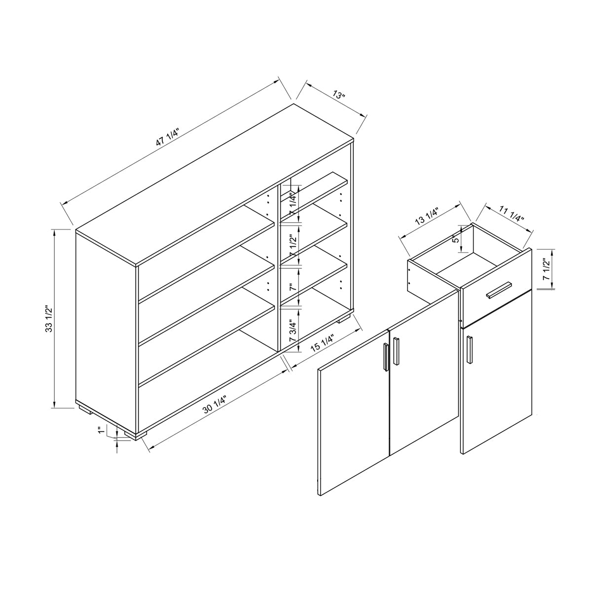 Spacious White & Dark Taupe Shoe Cabinet With 3 Doors, Drawer & Open Shelf Stylish Storage White Deep Walnut Mdf