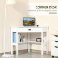 Homcom Corner Desk, Triangle Computer Desk With Drawer And Storage Shelves For Small Spaces, Home Office Workstation For Living Room, Or Bedroom, White White Mdf