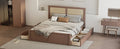 Full Size Wood Storage Platform Bed With 4 Drawers, Rattan Headboard, Espresso Box Spring Not Required Full Antique Espresso Wood Bedroom Bed Frame Wood Rattan