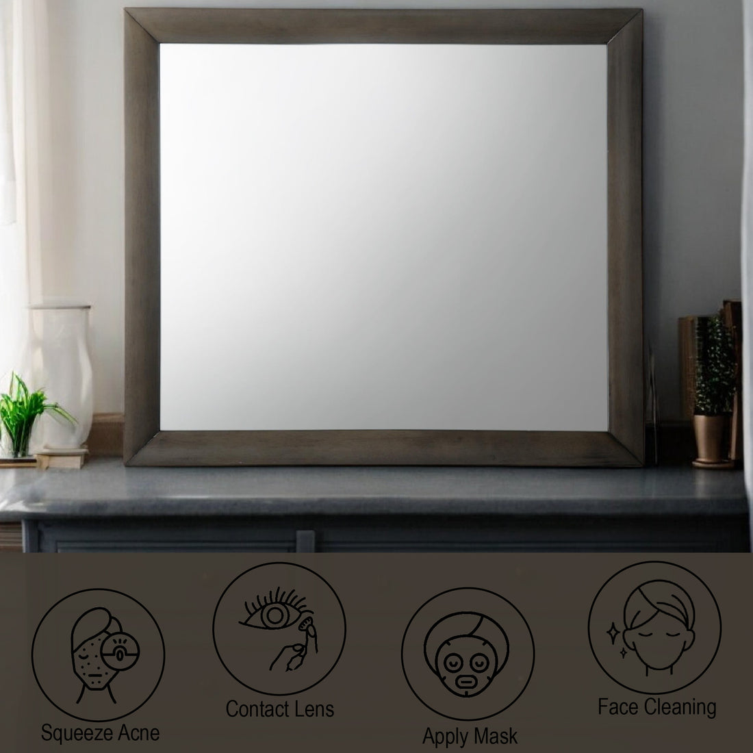 Ireland Gray Oak Finish Mirror Gray Mirror,Synthetic Wood
