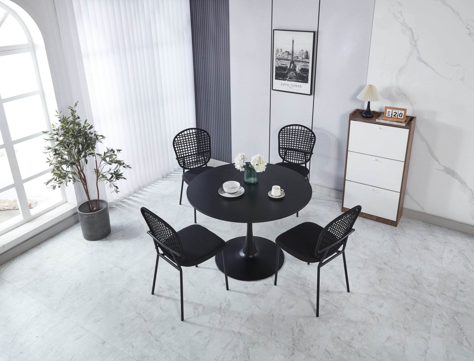 Black Sennit Chair,Set Of 4,Dining Chair,Coffee Chair Black Metal