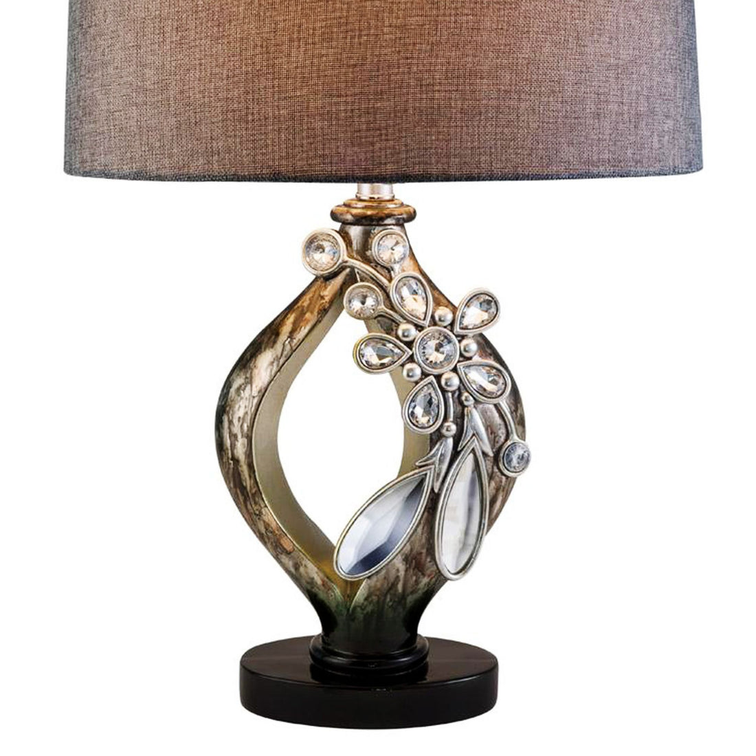 28.25" Tall Polyresin Table Lamp "Balleria", Crystal And Glass Accent Multicolor Metal