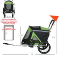 Aosom 2 In 1 Bike Trailer, Foldable Dog Bike Stroller With Aluminum Frame, Quick Release Wheels, Safety Leash, Anti Slip Mat, Hitch Coupler, Reflectors, Flag For Medium Dogs, Green Green Aluminum