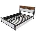 Metal Queen Size Platform Bed With 4 Drawers, Upholstered Headboard And Footboard, Sockets And Usb Ports, White Queen White Black Fabric Metal