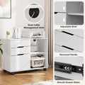 3 Drawer File Cabinet, Lateral Mobile Filing Cabinet Wood Storage Organizer With Wheels, Printer Stand & Open Shelves For Home Office Under Desk Organization White White Wood