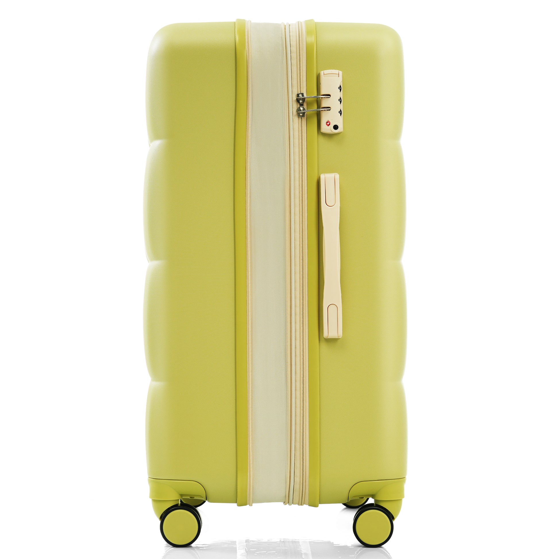 Luggage Set Of 3, 20 Inch With Usb Port, Airline Certified Carry On Luggage With Cup Holder, Abs Hard Shell Luggage With Spinner Wheels, Olive Yellow Yellow Abs