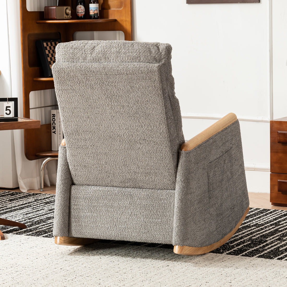 Accent Rocking Chair With Footrest High Back Rubber Wood Rocking Legs Bedroom Living Space 38.6D X 26.8W X 40.6H Inch Grey Rubber Wood