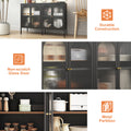 Metal Sideboard Cabinet With 4 Glass Door, Steel Locker Sideboard Buffet Cabinet, Sideboard Buffet Cabinet With 4 Doors, Kitchen Storage Cabinet, Coffee Bar Cabinet For Kitchen, Living Room, Black