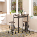 Homcom 3 Piece Counter Height Bar Table And Chairs Set, Space Saving Dining Table With 2 Matching Stools, Storage Shelf Metal Frame Footrest, Black, Brown Black Mdf