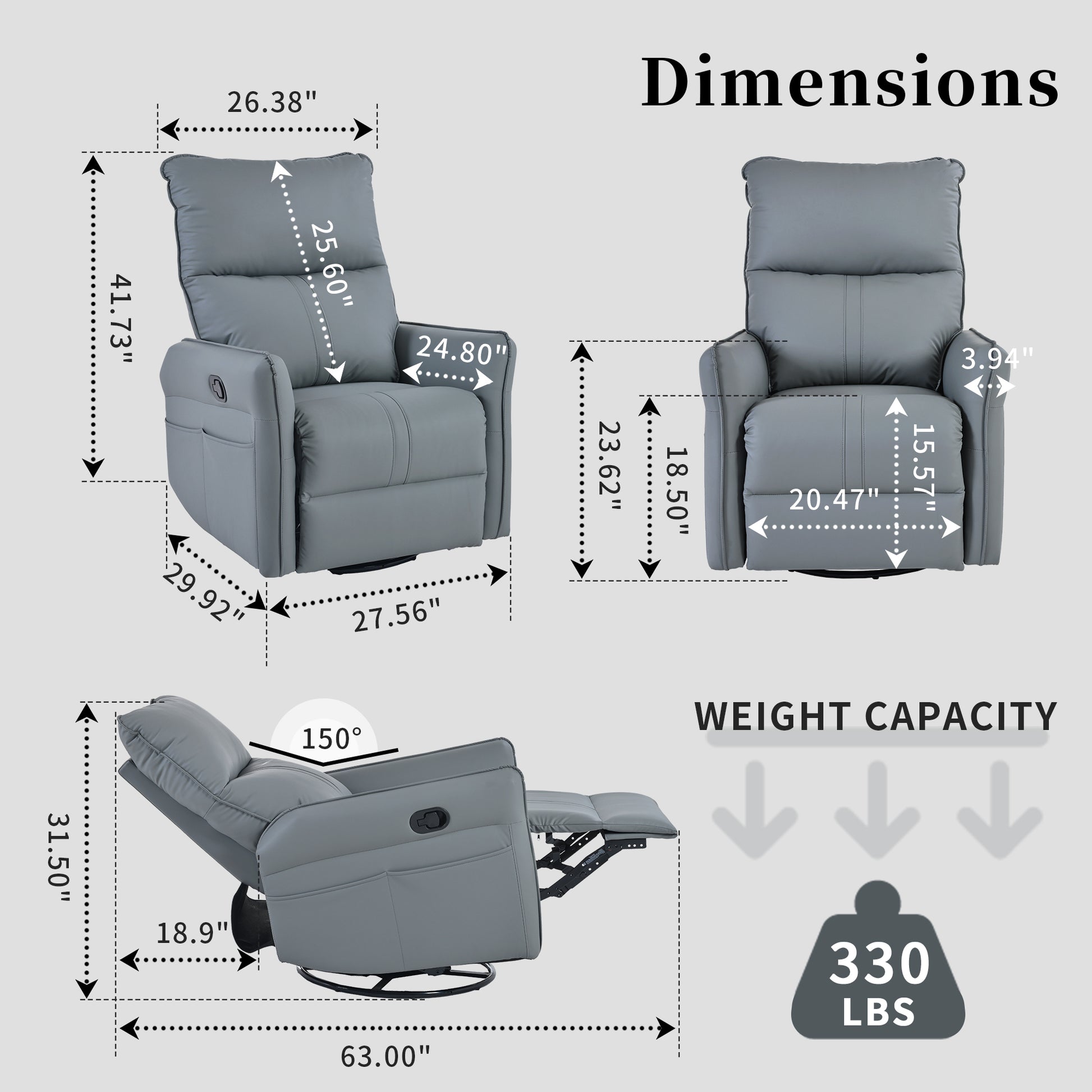 Rocking Recliner Chair,360 Degree Swivel Nursery Rocking Chair,Glider Chair,Modern Small Rocking Swivel Recliner Chair For Bedroom,Living Room Chair Home Theater Seat,Side Pocket Blue Gray Solid Blue Gray Light Brown Primary Living Space Foam Wipe Clean