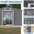 10X8 Ft Outdoor Storage Shed, Metal Foundation & Lockable Doors, Tool Shed For Garden, Patio, Backyard, Lawn, Grey Gray Metal