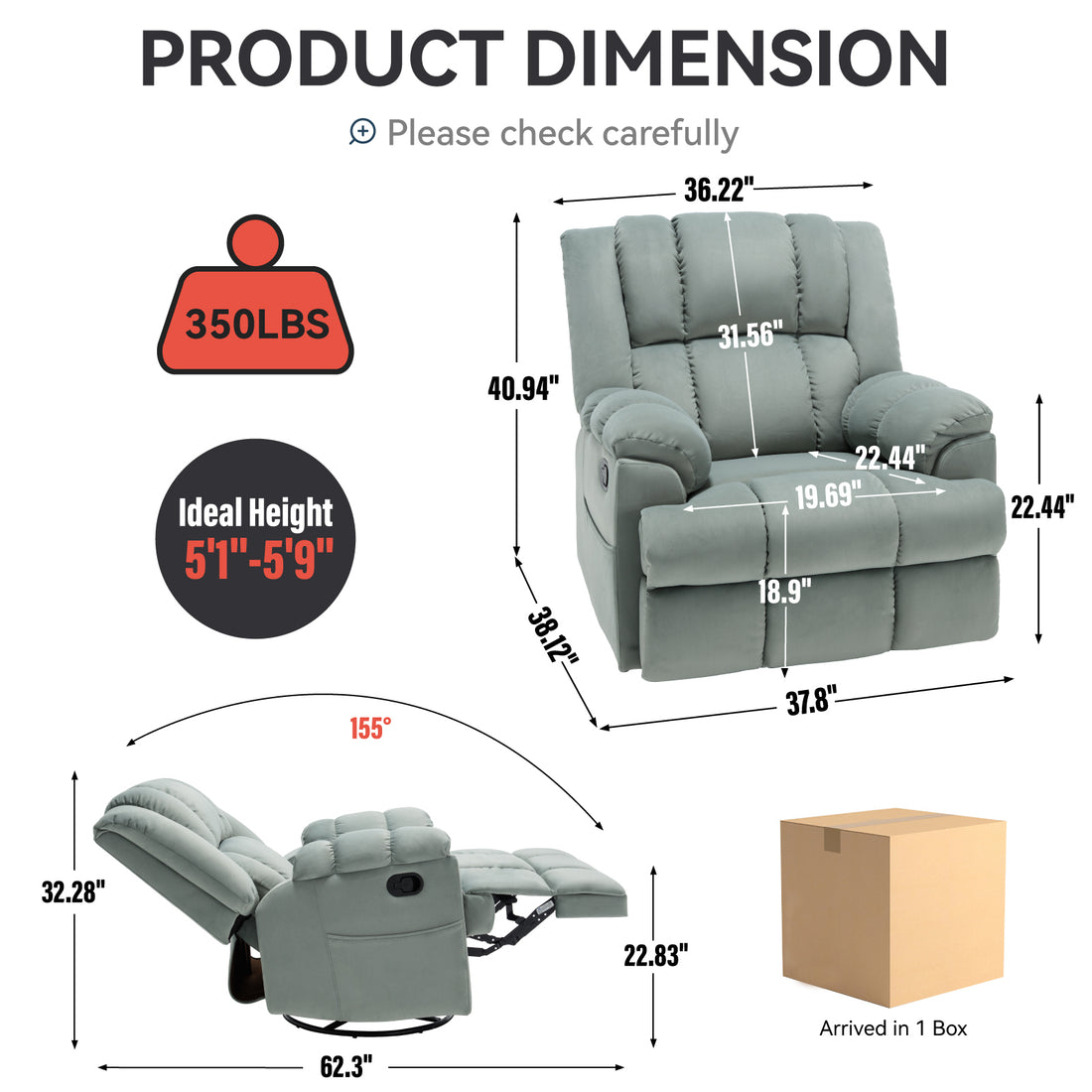 Manual Recliner Chair With Rocker And Swivel In Fabric For Living Room, Green Green Polyester Manual Handle Metal Primary Living Space Medium Firm Cushion Back Heavy Duty American Design Pine Pillow Top Arms Fiber Foam And Polyester Fiber Pad Fabric