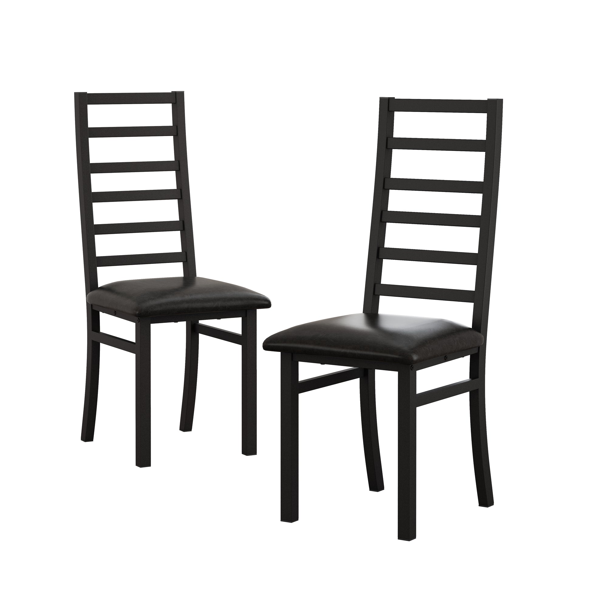 Metal Dining Chairs Set Of 2, Steel Legs And Pu Leather Seats, High Back Armless Dining Chairs, For Kitchen, Living Room, Black Black Steel