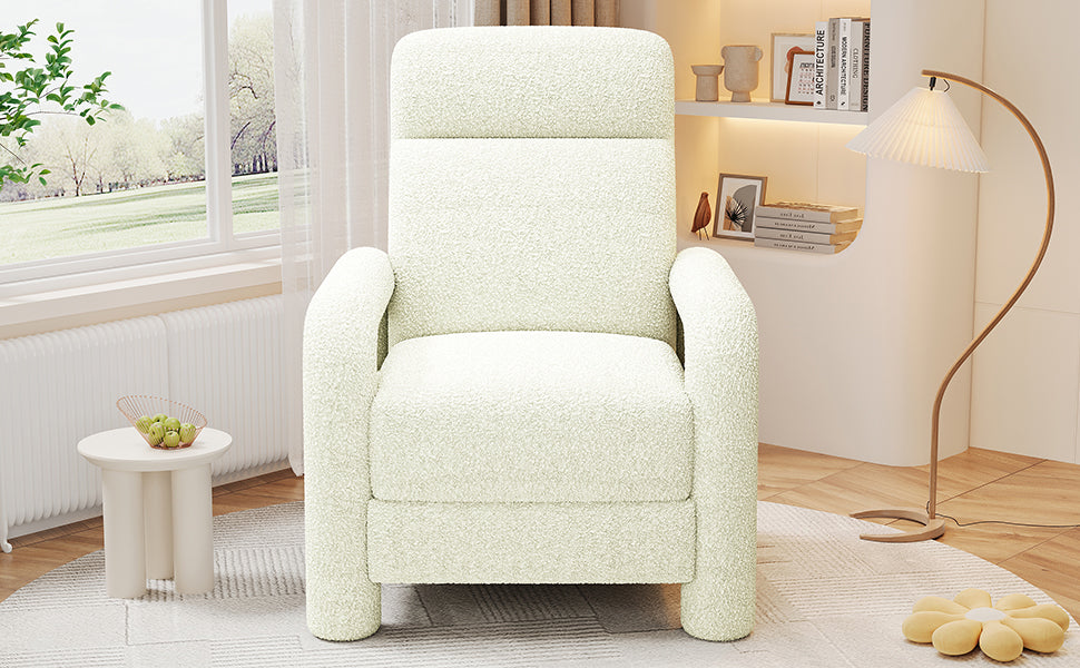 31.25" Push Back Recliner Armchair Upholstered Recliner Chair Single Sofa With Adjustable Backrest For Living Room, Beige Beige Teddy