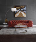 Aluminum And Cocoa Drum Coffee Table Brown Gold Primary Living Space Modern Round Genuine Leather Sled